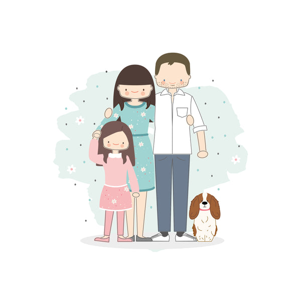 Ritratto di famiglia personalizzato digitale con stampa A4
