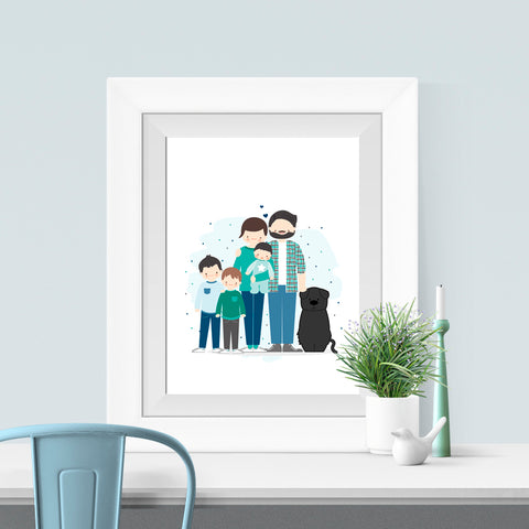 Ritratto di famiglia personalizzato digitale con stampa A4